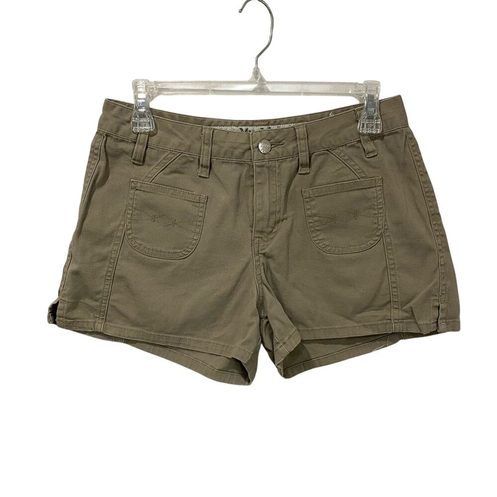 Vintage Y2K Mudd Jeans Tan Booty Mini Shorts Size 5 Low Rise 90s Retro Festival